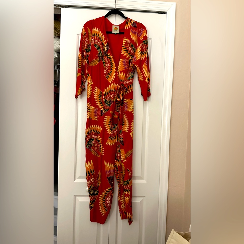 FARM Rio Red Floral-Print Wrap Jumpsuit